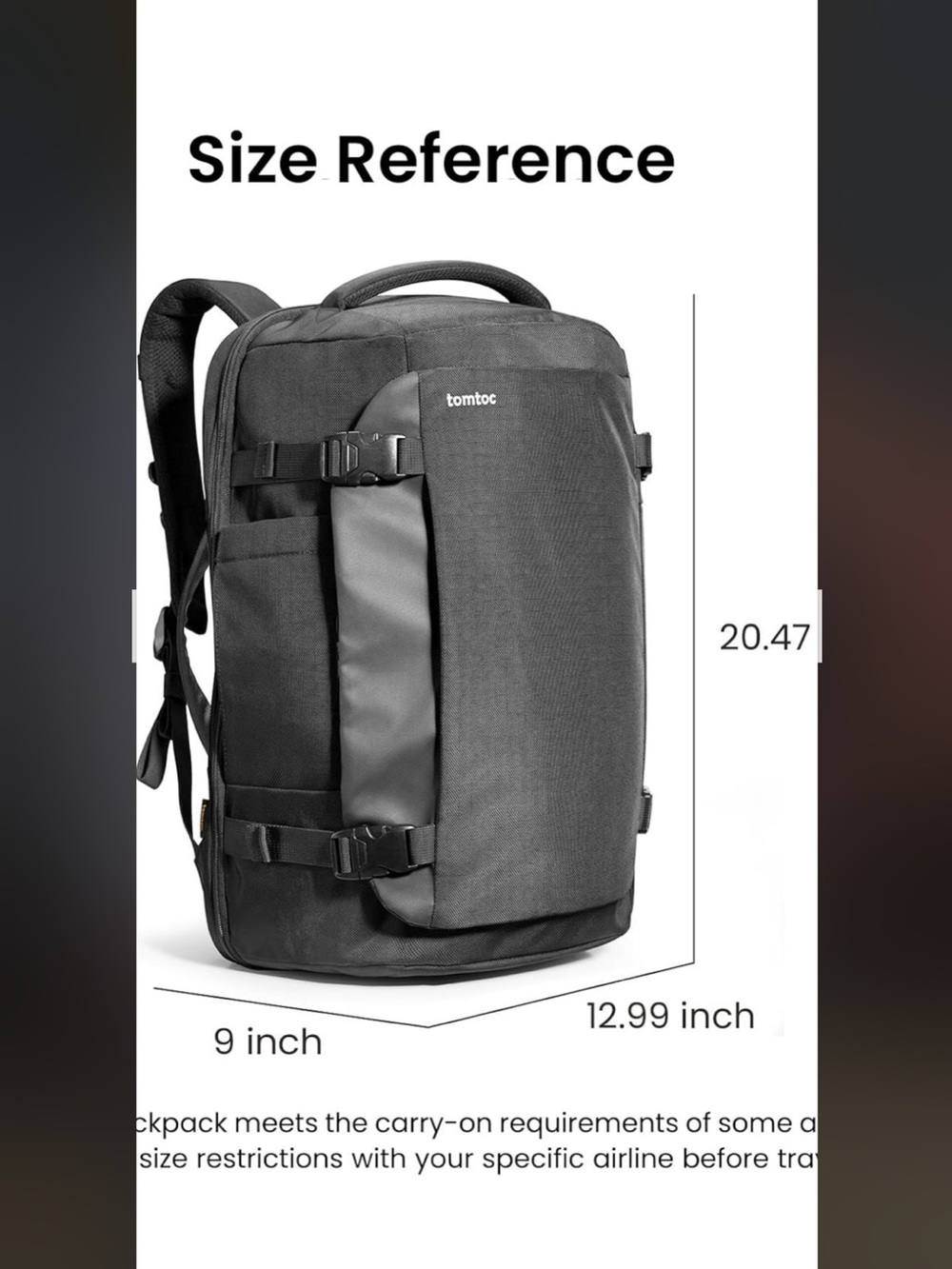 Tomtoc Black Urban Carry-On Backpack with Secure Organizer